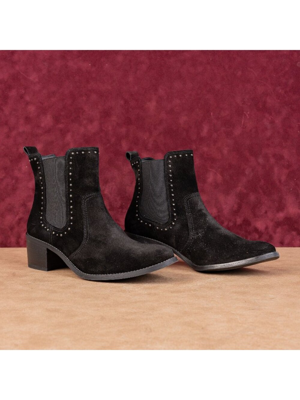 Paul Green Women Bailey Studded Black Suede Slip Chelsea Ankle Boots 9.5US AUS7
